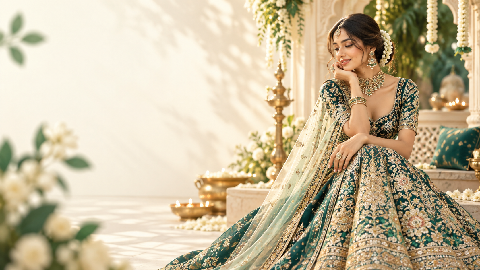 A guest enjoying an embroidered occasion outfit